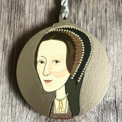 Anne Boleyn - Character Wooden Bauble Hand Painted with Gold Leaf Paint - RWHO