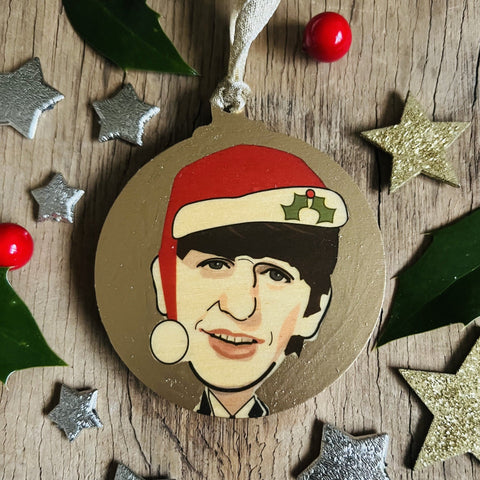 Ringo Starr- Character Wooden Bauble Hand Painted with Gold Leaf Paint - RWHO