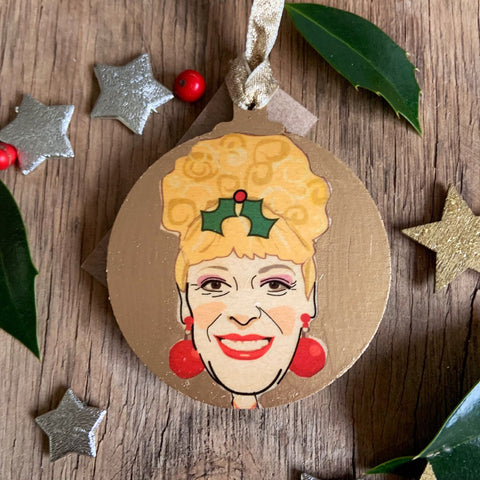 Bet Lynch - Character Wooden Bauble Hand Painted with Gold Leaf Paint - RWHO