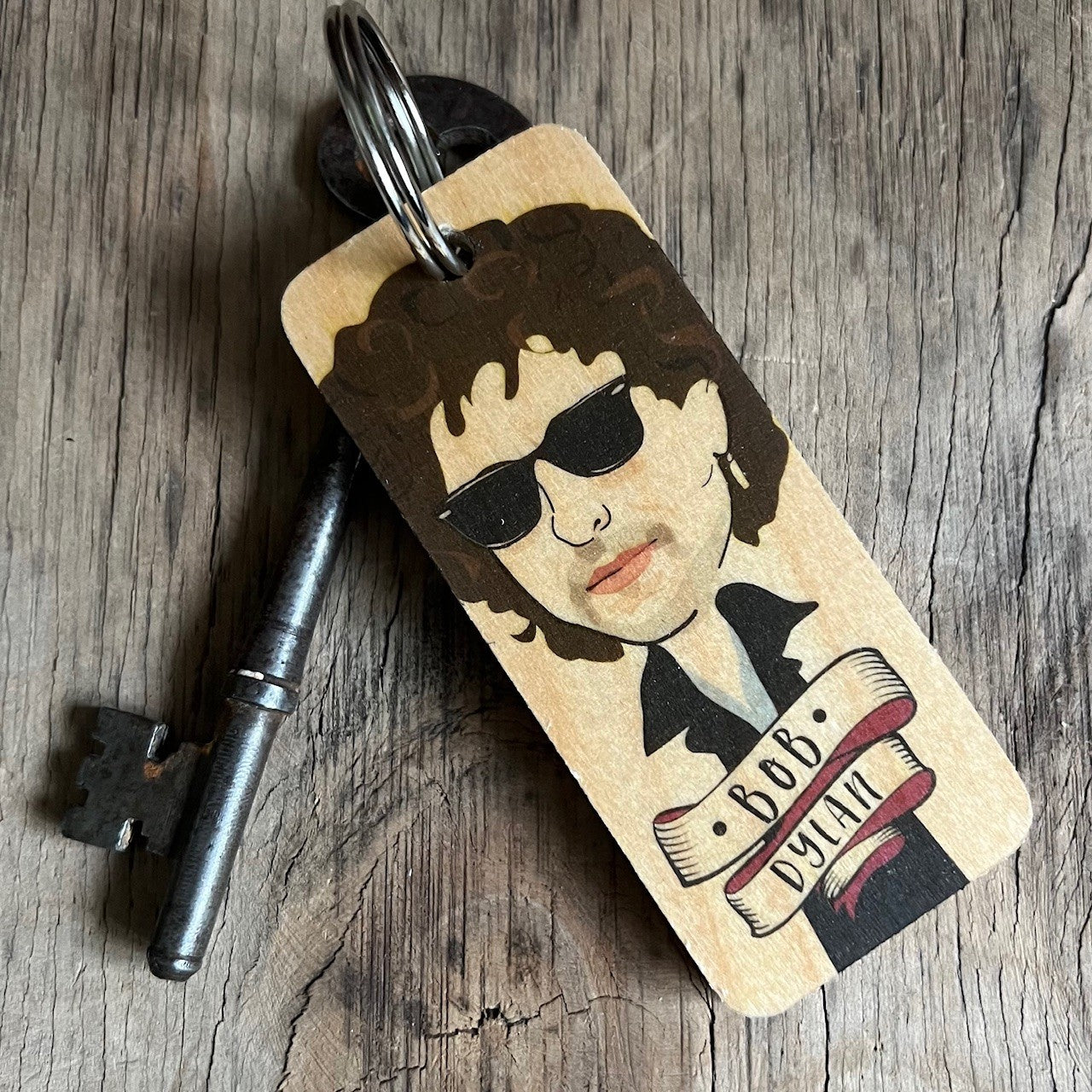 Bob Dylan Character Wooden Keyring&nbsp;