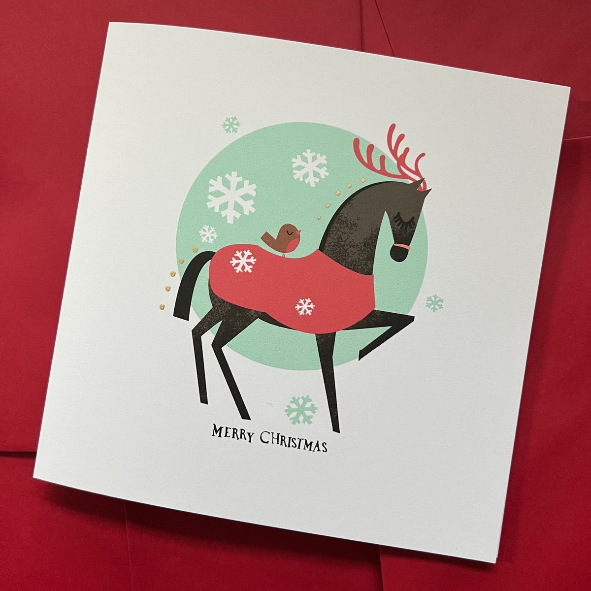 Horse Cosy Winter Rug Christmas Card with hand painted gold leaf --- CHDCX1