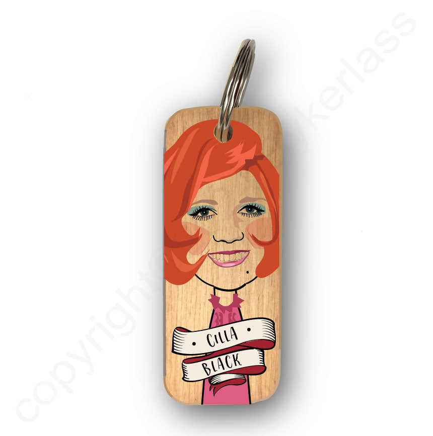 Cilla Black Character Wooden Keyring by wotmalike