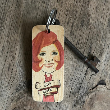 Cilla Black Character Wooden Keyring by wotmalike