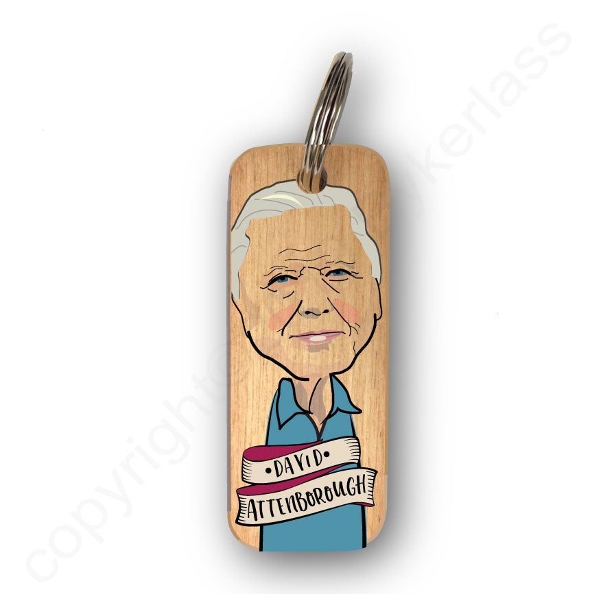 David Attenborough Character Wooden Keyring - RWKR1