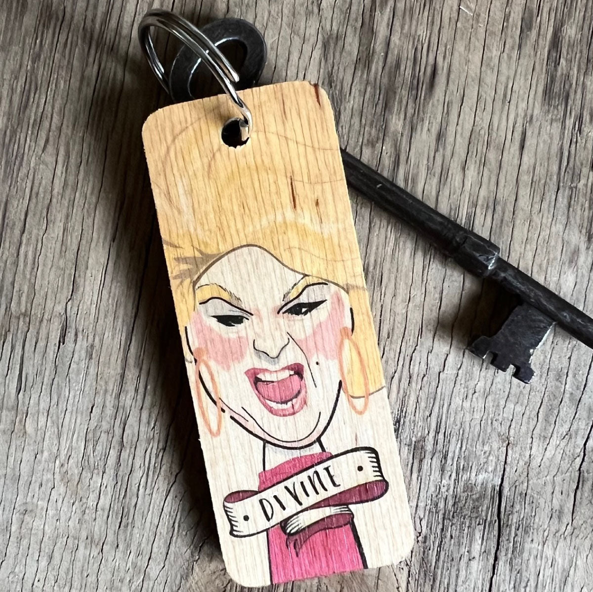 Divine Character Wooden Keyring by wotmalike