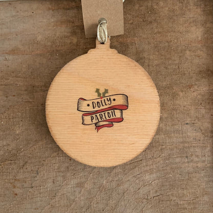 Dolly Parton - Character Wooden Bauble Hand Painted with Gold Leaf Paint - RWHO