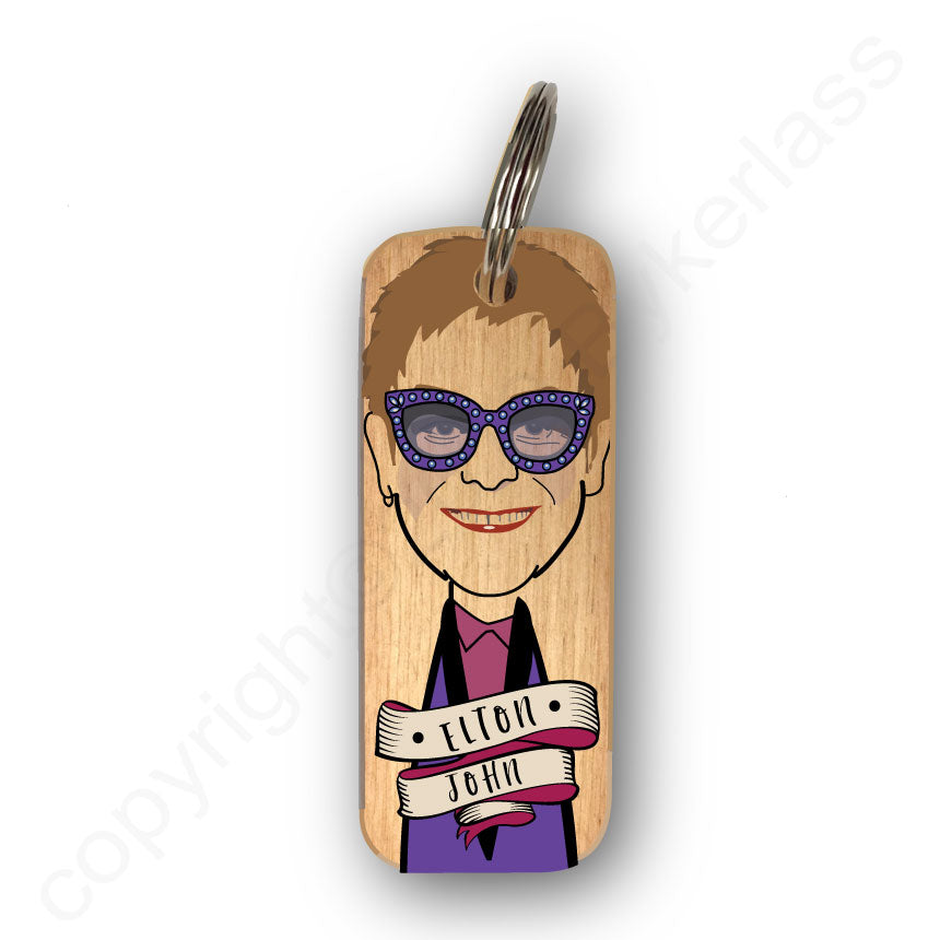 Elton John Character Wooden Keyring - RWKR1