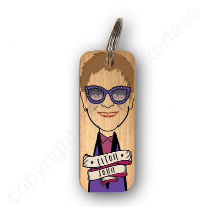 Elton John Character Wooden Keyring - RWKR1