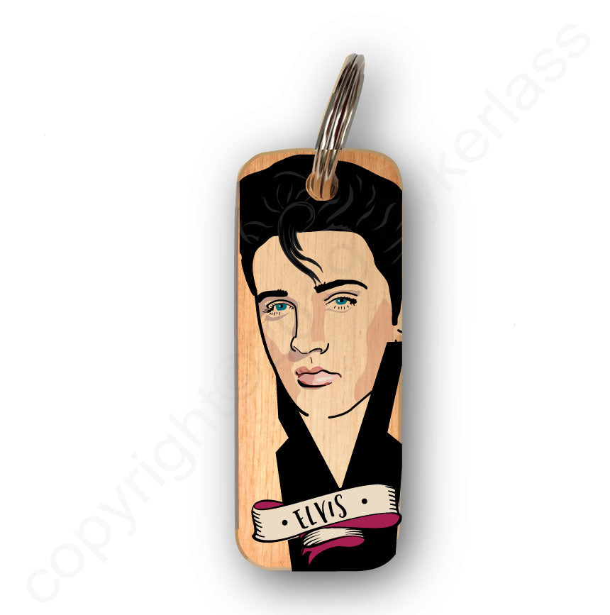 Elvis Character Wooden Keyring - RWKR1