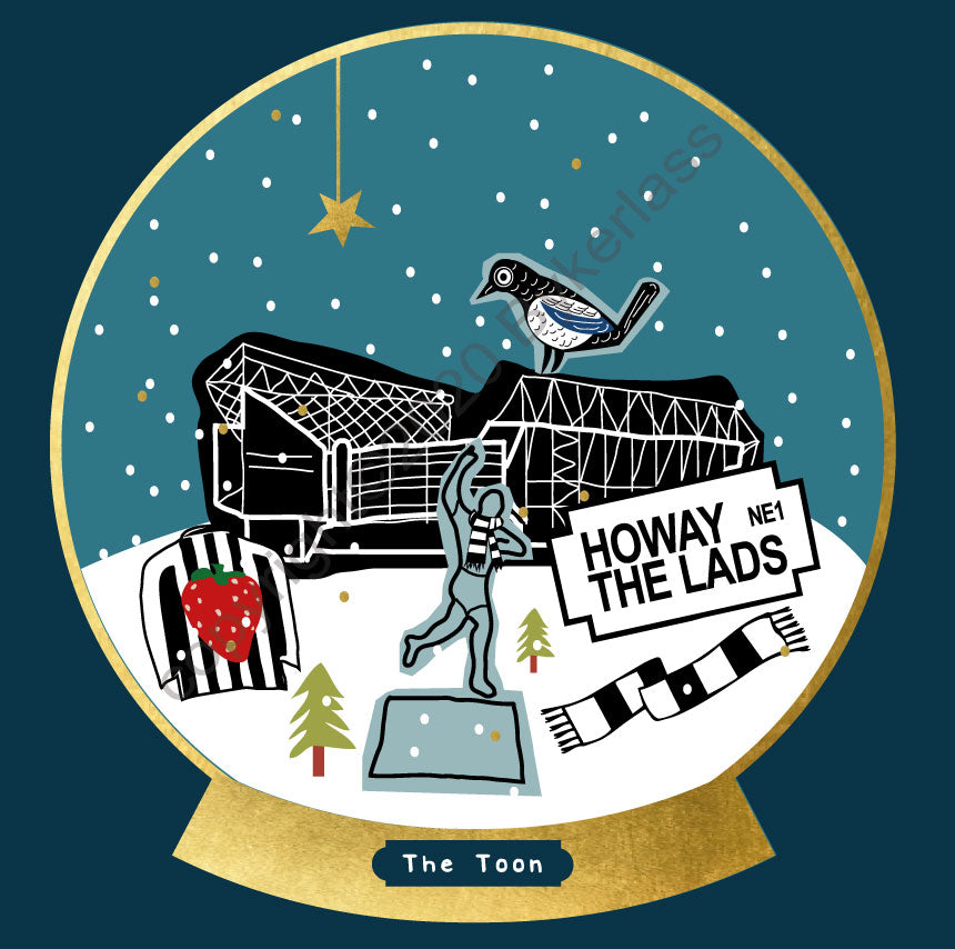 Newcastle Football Snow Globe Christmas Card by Wotmailke
