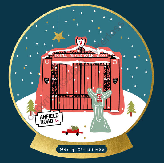 Shankly Gates Snow Globe Christmas Card by wotmalike