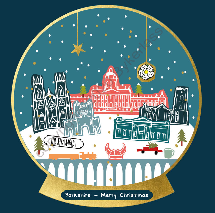 Yorkshire One Snow Globe Christmas Card by Wotmalike