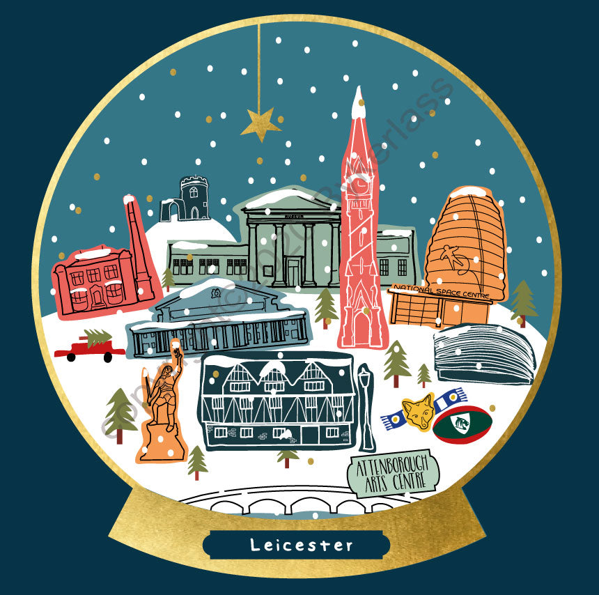 Leicester Snow Globe Christmas Card --- FX144