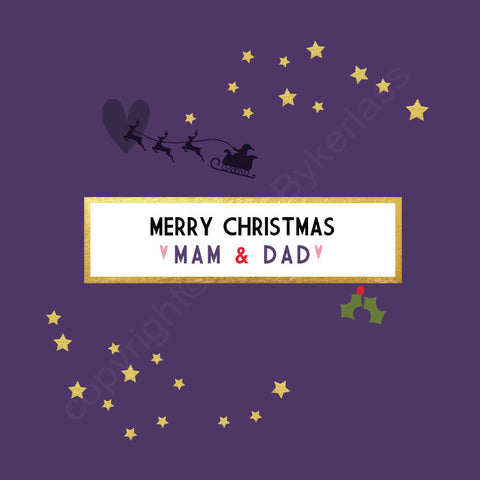 Merry Christmas Mam & Dad Purple Christmas Card --- FX46