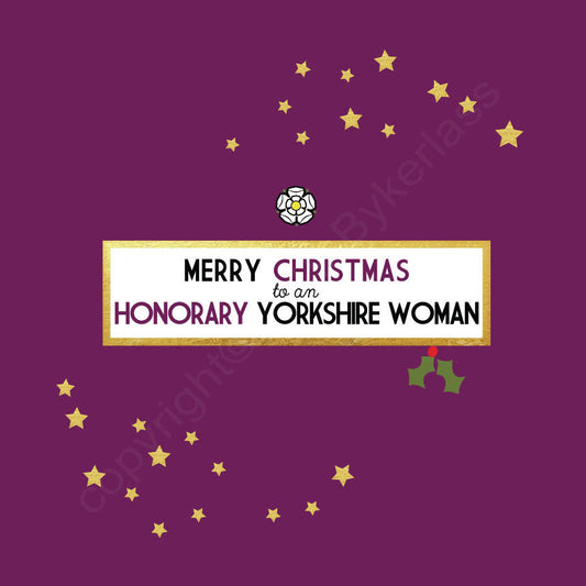 Merry Christmas To An Honorary Yorkshire Woman Plum Christmas Card by Wotmalike