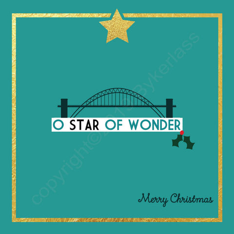 Tyne Bridge O Star of Wonder Turquoise Christmas Card --- FX84