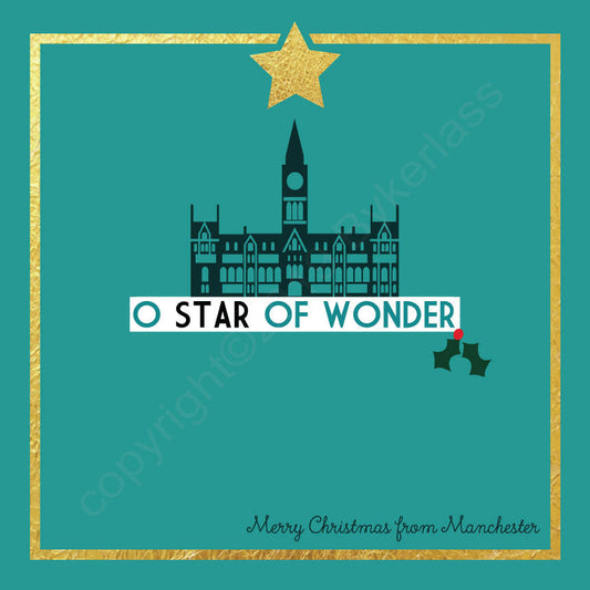 Manchester Star Turquoise Christmas Card by Wotmalike