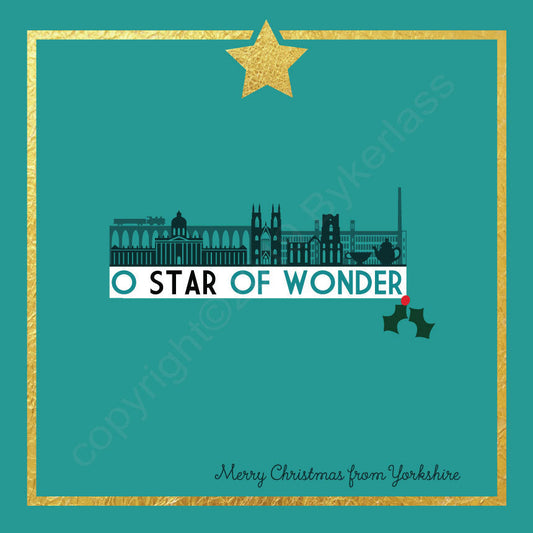 Yorkshire Star Turquoise Christmas Card by Wotmalike