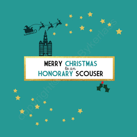 Merry Christmas To An Honorary Scouser Turquoise Christmas Card --- FX80