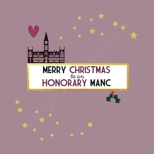 Merry Christmas To An Honorary Manc Dark Pink Christmas Card by Wotmalike