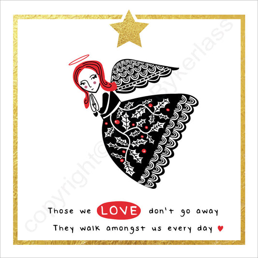 Illustration of an angel with text on a white background