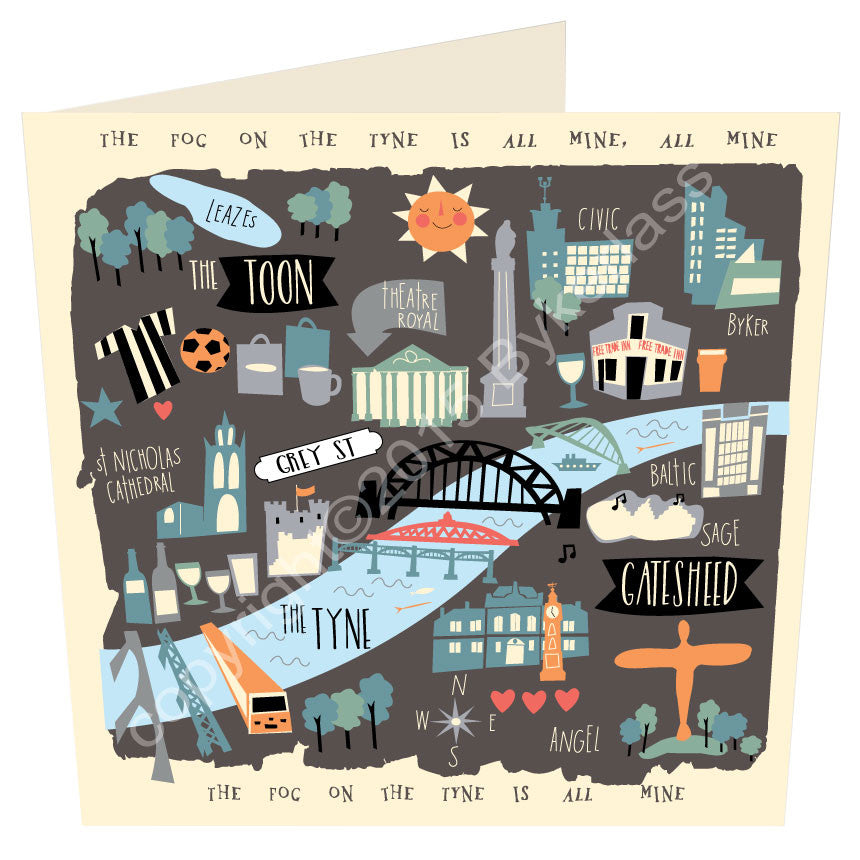 Geordie cards, birthdays, weddings, greetings cards designed and made by Geordie girl Jo Burrows Bykerlass