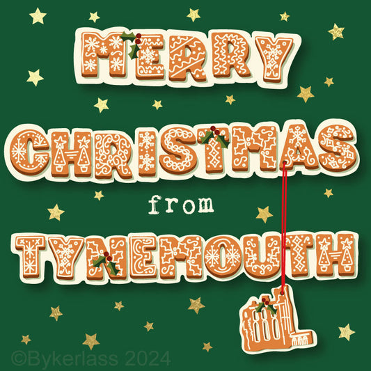 Merry Christmas From Tynemouth - Gold Foiled Christmas Card by Wotmalike
