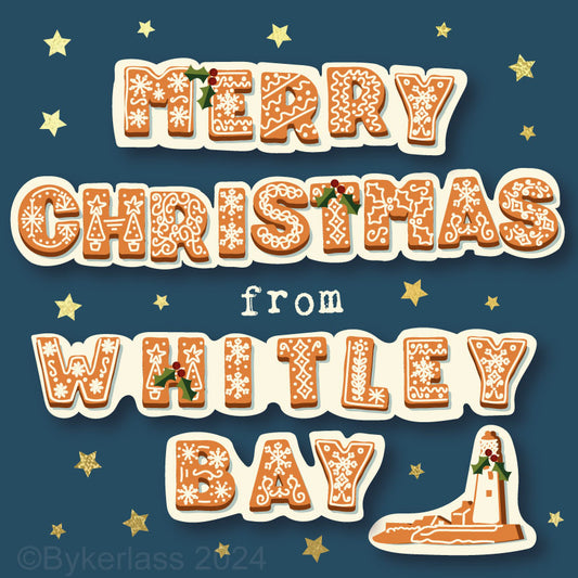 Merry Christmas From Whitley Bay - Gold Foiled Christmas Card  by Wotmalike