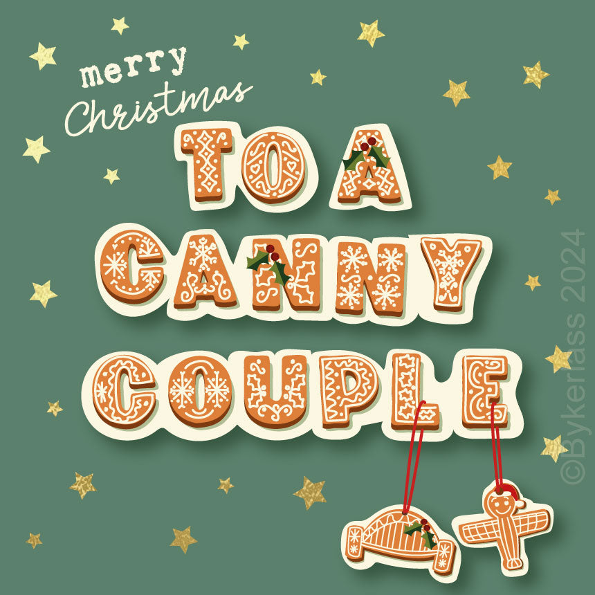 Merry Christmas To A Canny Couple - Gold Foiled Christmas Card By Wotmalike