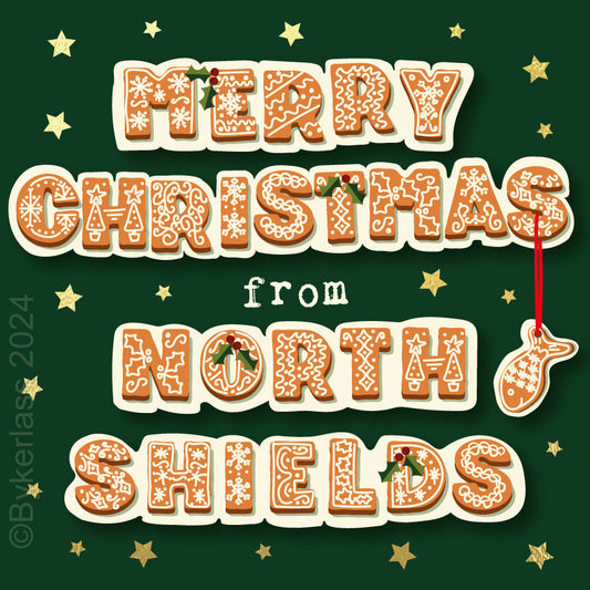 Merry Christmas From North Shields - Gold Foiled Christmas Card by Wotmalike