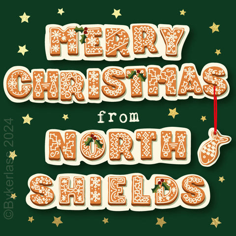 Merry Christmas From North Shields - Gold Foiled Christmas Card --- GBC16