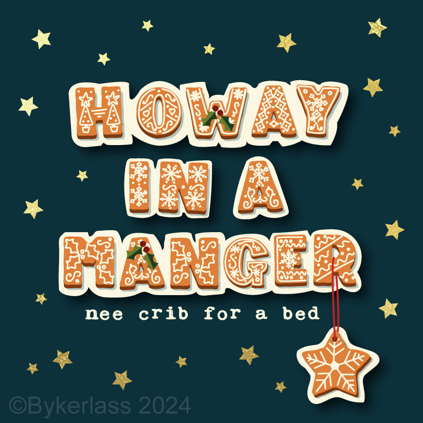 Howay In A Manger - Gold Foiled Christmas Card by Wotmalike