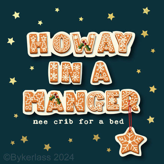 Howay In A Manger - Gold Foiled Christmas Card by Wotmalike