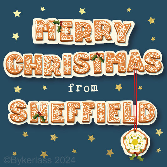 Merry Christmas from Sheffield - Gold Foiled Christmas Card  by Wotmalike