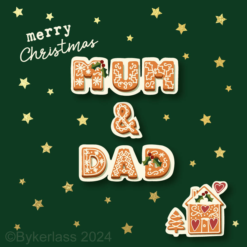Merry Christmas Mum and Dad - Gold Foiled Christmas Card  by wotmalike