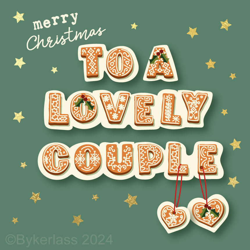 Merry Christmas To A Lovely Couple - Gold Foiled Christmas Card by Wotmalike