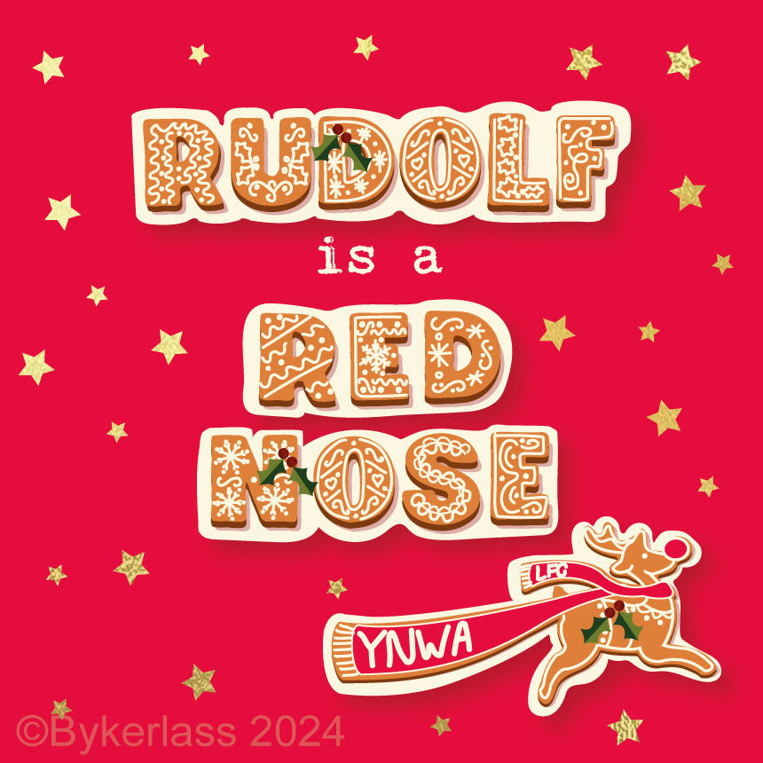 Rudolf is a Red Nose - Gold Foiled Christmas Card  by Wotmalike
