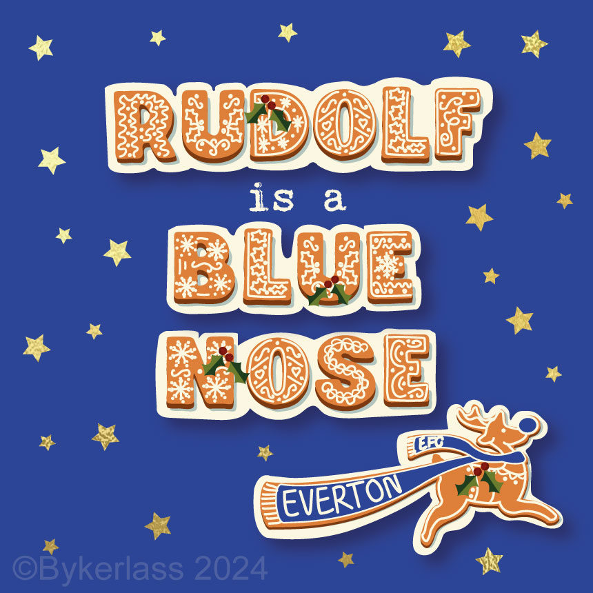 Rudolf is a Blue Nose - Gold Foiled Christmas Card by Wotmalike