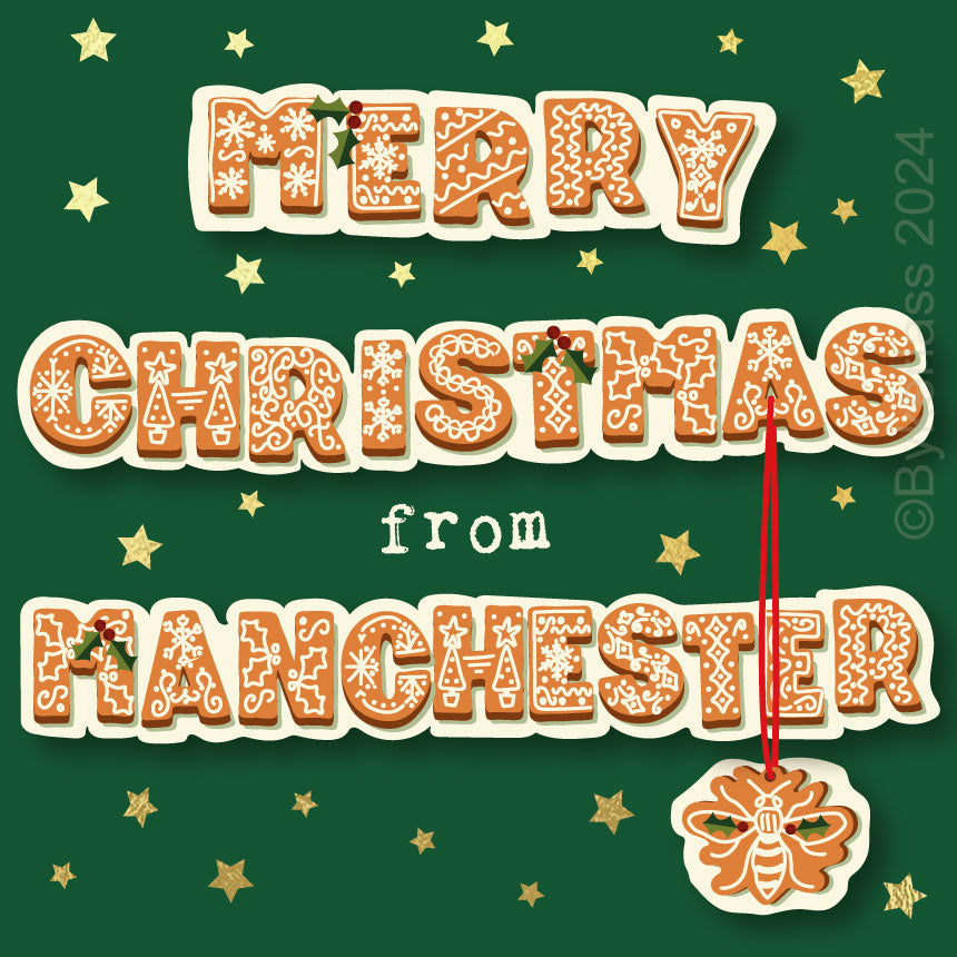 Merry Christmas from Manchester - Gold Foiled Christmas Card by Wotmalike