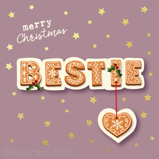 Merry Christmas Bestie - Gold Foiled Christmas Card --- GBC40