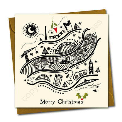 Newcastle & Gateshead Line Illustration Christmas Card --- GX23