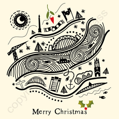 Newcastle Line Illustration Christmas Card  By wotmalike
