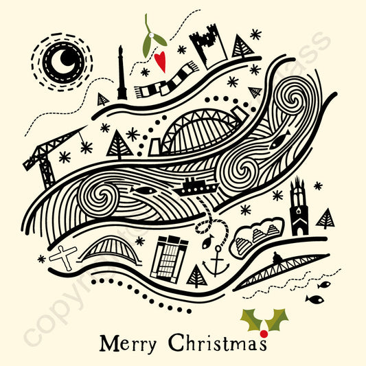 Newcastle Line Illustration Christmas Card  By wotmalike