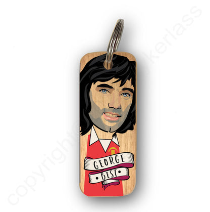 George Best Character Wooden Keyring - RWKR1