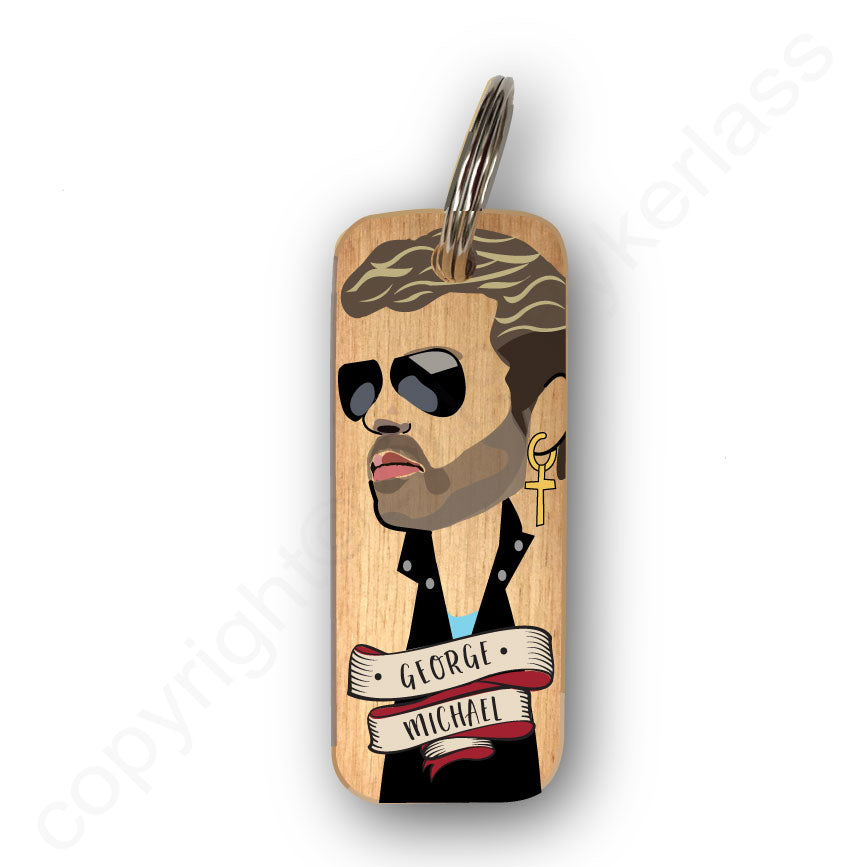 George Michael Character Wooden Keyring - RWKR1