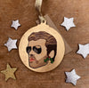 George Michael- Character Wooden Bauble Hand Painted with Gold Leaf Paint - RWHO