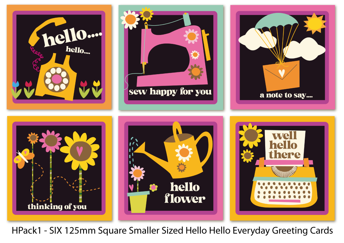 6 Pack of Hello Small Everyday Cards - HPack1
