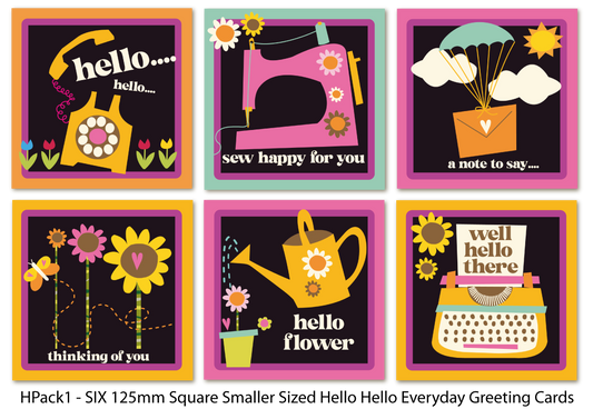 6 Pack of Hello Small Everyday Cards - HPack1
