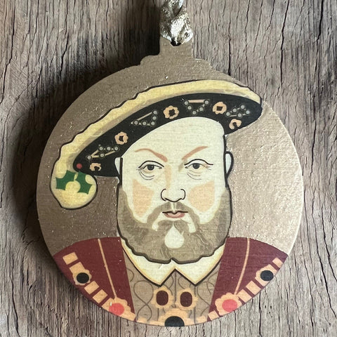 Henry VIII - Character Wooden Bauble Hand Painted with Gold Leaf Paint - RWHO