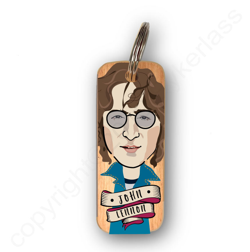 John Lennon (Long Hair) 1970's Character Wooden Keyring - RWKR1